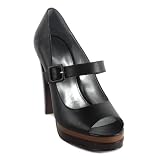 Calvin Klein Women's Kaycie Leather Platform Mary Jane Pump,Black,10 M US