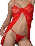 SpicySpot Rose Lace Open Front Babydoll With G-String