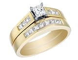 Diamond Princess Engagement Ring & Wedding Band Set 7/8 Carat (ctw) in 14K Yellow Gold