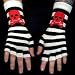 White and Black Striped Skull and Crossbones Fingerless Gloves