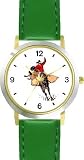 Cowboy on Bucking Bronco Horse - WATCHBUDDY® DELUXE TWO-TONE THEME WATCH - Arabic Numbers - Green Leather Strap-Children's Size-Small ( Boy's Size & Girl's Size )