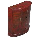 Handmade Oriental Furniture - 33" Antique Style Red Leather Curved Storage Cabinet