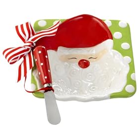 Mud Pie Santa 7-3/4-Inch by 6-1/4-Inch Dip Cup Set with Coordinating Spreader