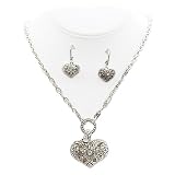 Heart and Rhinestone Necklace Earring Set Fashion Jewelry