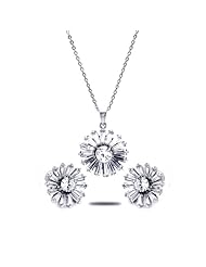 Nickel Free Sterling Silver Pendant & Earring Sets Flower CZ Sets