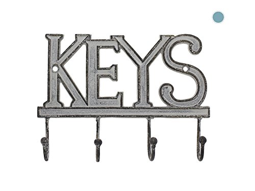Key Holder "Keys" - Wall Mounted Western Key Holder | 4 Key Hooks |Decorative Cast Iron Key Rack| with Screws and Anchors - 6x8"- Ca-1506-04 (Antique White)