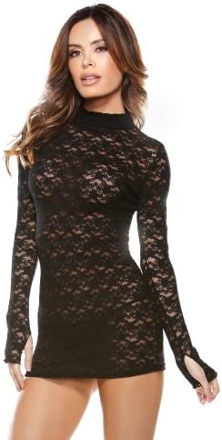 Tease Womens Sexy Lace Turtle Neck Long Sleeved Mini Dress