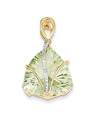 14k Yellow Gold Green Amethyst & Diamond Pendant