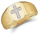 Mens Diamond Cross Ring 10k Yellow Gold Anniversary Band Religious