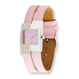 Fashionista Offset Swarovski Case/pink Leather Strap Watch by Moog Watches, Best Quality Free Gift Box Satisfaction Guaranteed