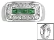 14K White Gold Man's Emerald and Diamond Ring