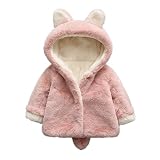 PAPA KIDS　子供の女の子 綿 暖かいコート ジャケット アウターウェア ウサギ 裏起毛 ポンポン付き 厚手長袖 秋冬子供服 (100cm, ピンク)