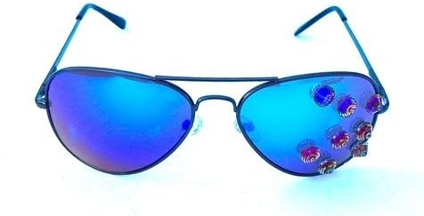 Hemi Cuda Aviators Sunglass, Purple Blue Green Mirror Lens, Gun Metal Frame, Vintage Glass Stones, Proudly Made in the USA, 5.5 Inches X 2 Inches