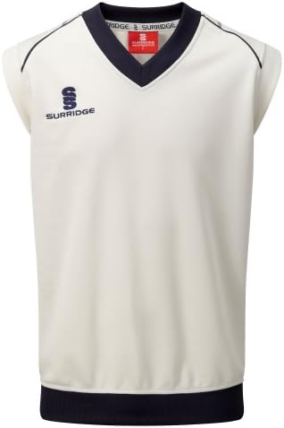 Surridge Mens Fleece Lined Sleeveless Sweater / Sports / Cricket (M) (White/ Navy trim)