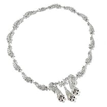 Sterling Silver 18.5" Garnet & Marcasite Flower Drop Necklace