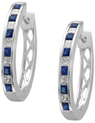 14k White Gold Princess-cut Diamond & Blue Sapphire Hoop Earrings (1 3/4 cttw, H-I, SI2)