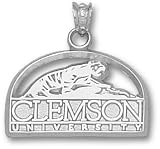 Clemson Tigers Clemson University with Tiger on Rock Pendant - Sterling Silver Jewelry