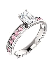 14K White Gold Emerald Cut White and Pink Diamond Ring -- LIFETIME WARRANTY
