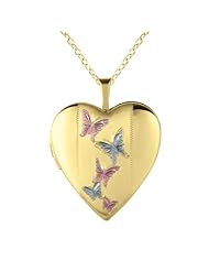 Sterling silver and 14k gold Heart Shaped Locket w/ butterfy (Butterflies) Necklace