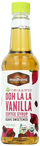 Madhava Natural Sweeteners Organic Coffee Syrup Agave Sweetened, Ooh La La Vanilla, 9.9 Ounce, 1 Bottle
