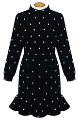 Mermaid Long Sleeves Dots Print Round Neck  Dress