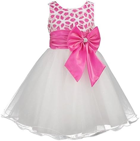 MQA Flower Girl Formal Wedding Bridesmaid Party Christening Dress Kid Baby Clothes (4, Hot Pink)