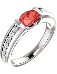 14K White Gold 7.00x5.00mm Oval Cut Chatham Created Padparadscha Sapphire and Diamond Ring -- LIFETIME WARRANTY