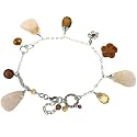 Freshwater Gold Pearl Charm Bracelet With Yellow Jade, Swarovski Crystal & Sterling Silver