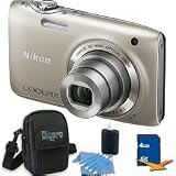 Nikon COOLPIX S3100 14MP Silver Digital Camera 4GB Bundle - Includes COOLPIX S3100 Digital Camera, 4 GB Memory Card, Camera Carrying Case and Cleaning Kit