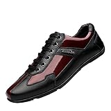 Wild Wind Mens Seasons Ratent Leather Low-cut Laces New Leisure Fashion All-match Sneaker Sports Shoes Size 12 US Red