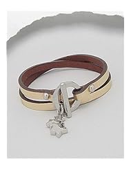 Gold Star Leather Bracelet In White Base