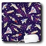 Lee Hiller Designs Space - Space Shuttle Flying Saucers Rockets on Purple - Mouse Pads