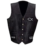 Giovanni Navarre® Italian StoneTM Design Genuine Leather Vest with Embroidered Christian Patches