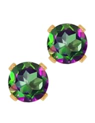Jewelry: 2.00 Ct Round Green Mystic Topaz 10K Yellow Gold 4-prong Stud Earrings 6mm