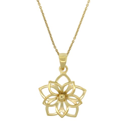 18k Gold Plated Sterling Silver Girls Double Flower Pendant, 13"-15"