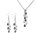 4-Strand Silver Heart Crystal Black/White Cultured Pearl Lariat with Black/White Dangle Earrings Set