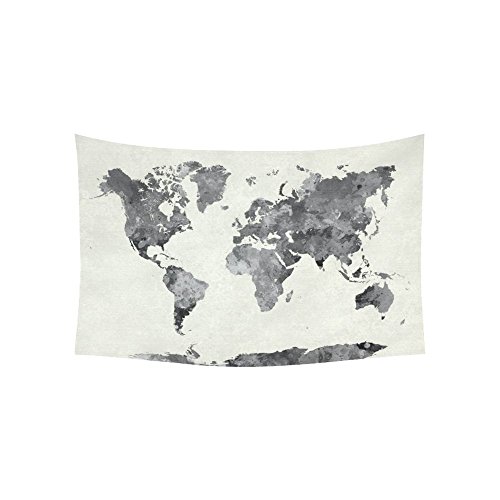 InterestPrint Abstract Splatter Wall Art Home Decor, World Map in Watercolor Painting Gray Cotton Linen Tapestry Wall Hanging Art Sets 60 X 40 Inches