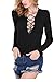 Zeagoo Women's Sexy Lace Up Deep V Neck Long Sleeve Top Blouse