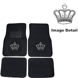 Crown Gem Crystal Studded Rhinestone Car Truck SUV Front & Rear Seat Carpet Floor Mats - 4PC