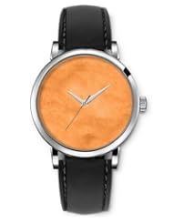 SPRAWL Aanalog Fashion Series Silver Ladies Watches of Genuine Black Leather Strap,Unique Wrist Watch for Women Girls Designed with Newspaper orange background