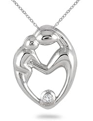 Mother and Baby Diamond Pendant 10K White Gold