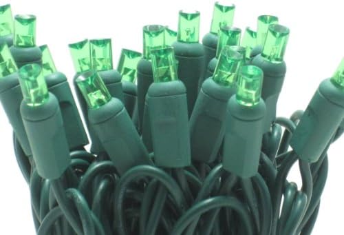 On Clearance! Green LED 5MM Mini Christmas Lights, Professional Grade, Set of 50 Bulbs.