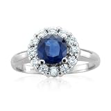 Natural Sapphire and Diamond Engagement Ring in 18k White Gold Halo Ring (G, SI2, 1.45 cttw), 6mm, Certificate of Authenticity