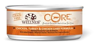 Wellness Grain-Free Canned Cat Food, CORE Chicken/Turkey/Chicken Liver Recipe, 24-Pack of 5-1/2-Ounce Cans