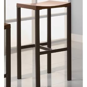 Set of 2 29H Bar Stools in Light Oak Finish Metal Frame by Coaster