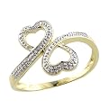 10K Two-Tone Diamond Double Heart Ring