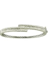 1.50 Carat (ctw) 14k White Gold Round & Baguette Cut White Diamond Ladies Fashion Bangle Bracelet
