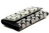 NEW AUTHENTIC COACH HAMPTONS SIGNATURE CHECKBOOK WALLET (BW/Black/Silver)