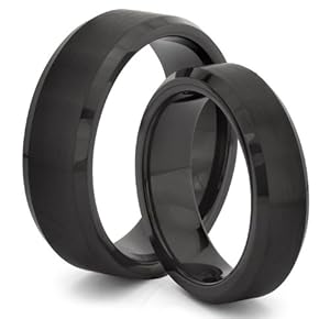 His & Her's 8MM/6MM Tungsten Carbide Brushed Black Wedding Band Ring Set (Available Sizes 4-14 Including Half Sizes)