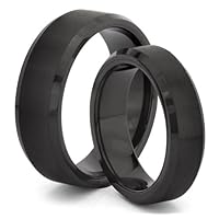 His and Her's 8MM/6MM Tungsten Carbide Brushed Black Wedding Band Ring Set (Available Sizes 4-14 Including Half Sizes)
